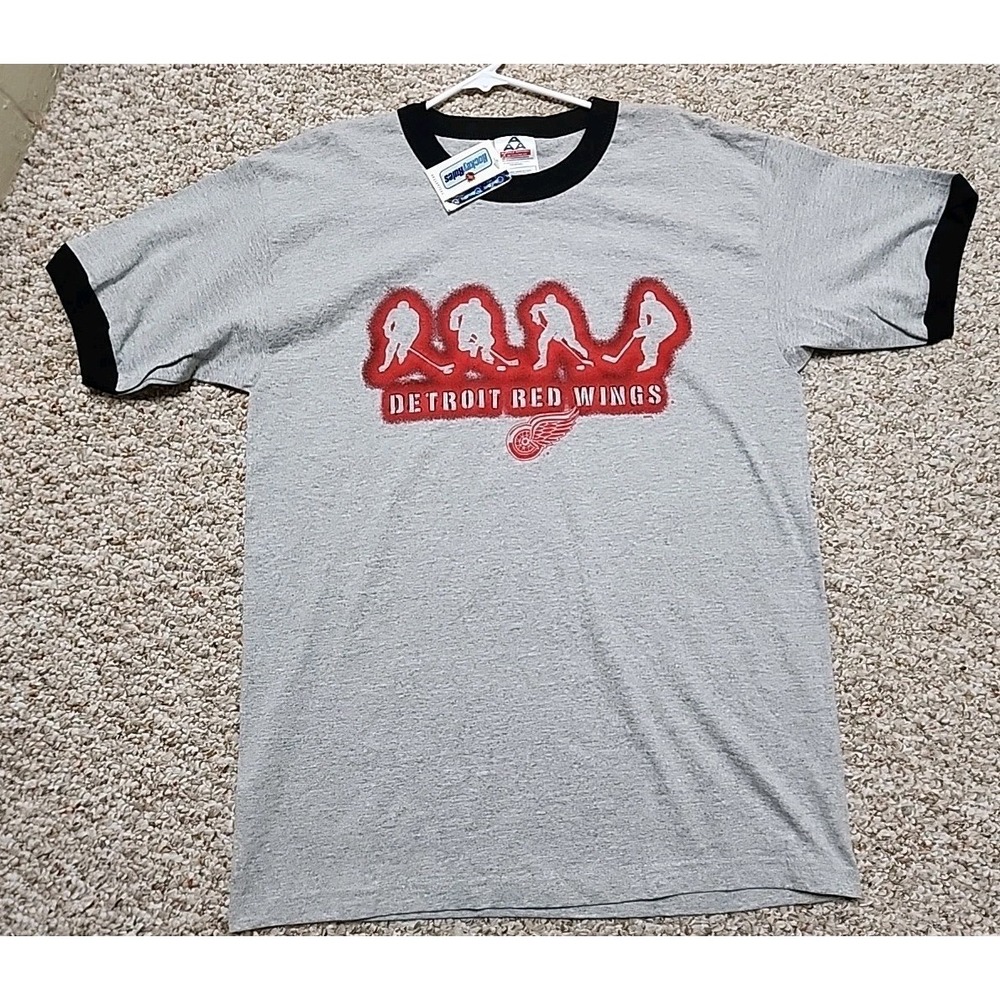 Detroit Red Wings Retro Ringer Hockey T Shirt Large NWT NHL